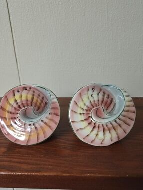 Ceramic Nautilus Spiral Salt and Pepper Shaker Set - Pink and Cream